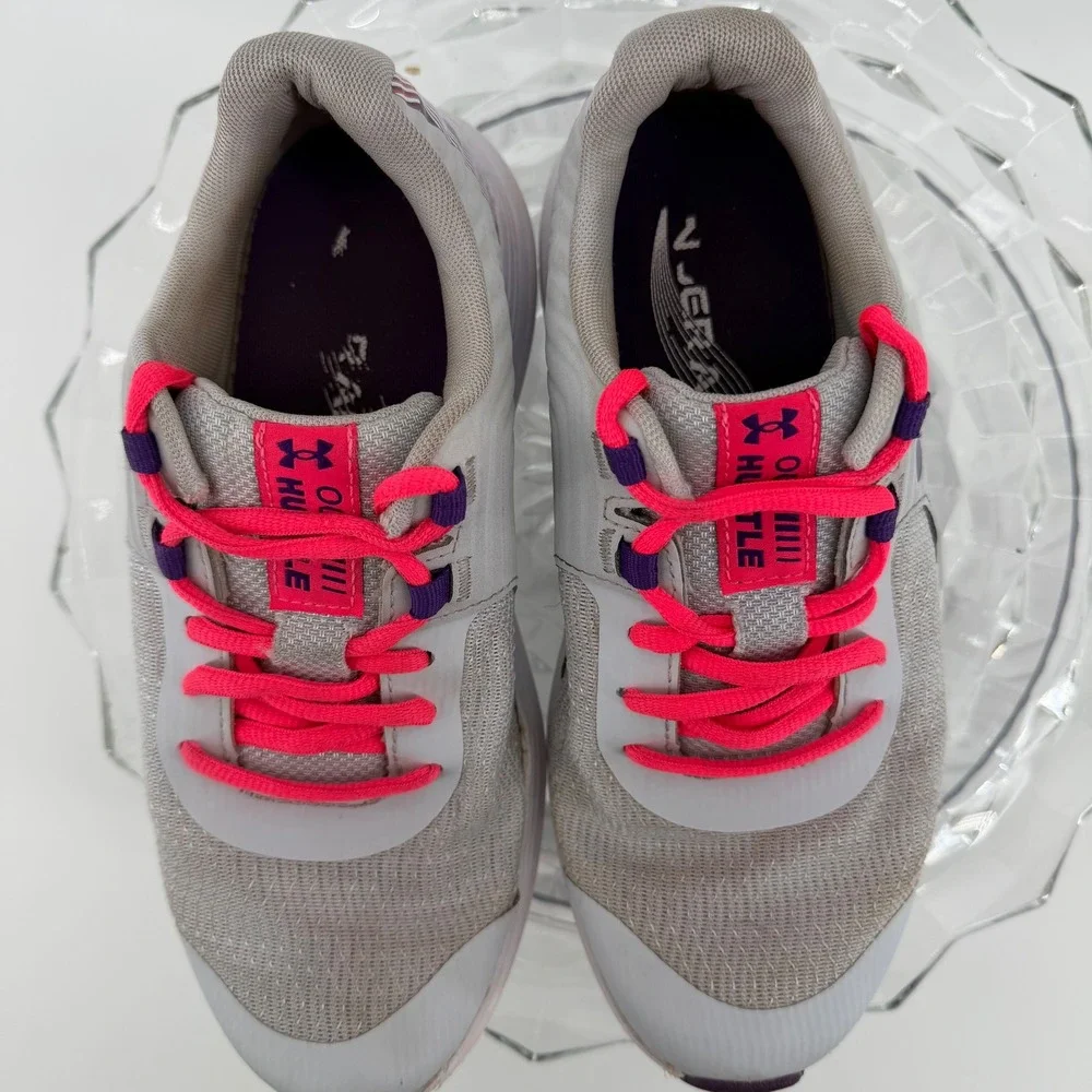 Under Armour Youth Running Shoes‎ Gray Pink Purple Lace Up Sneakers 6.5 Y